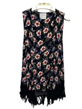 TRAFALUC by ZARA Floral Fringe Vest Cardigan Tropical Print Sleeveless Size M